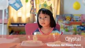  Presentation with birthday cake - Slide deck having girl-kid-with-her-birthday background and a coral colored foreground