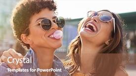  Presentation with chewing gum - Presentation theme featuring girl laughing and blowing chew background and a coral colored foreground