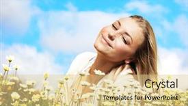  Presentation with summer flowers - Theme featuring girl laying on the daisy background and a  colored foreground