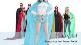  Presentation with super girl - Beautiful slides featuring girl-leader-in-superhero-cape backdrop and a light blue colored foreground