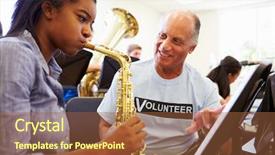  Presentation with high school - Slide deck enhanced with girl learning to play saxophone background and a tawny brown colored foreground