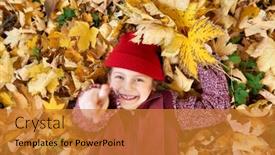  Presentation with autumn leaves - Theme enhanced with girl-lie-on-back background and a gold colored foreground