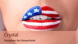  Presentation with makeup brushes and make up - Slides enhanced with girl lips with usa makeup closeup background and a coral colored foreground