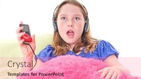  Presentation with listening - Slide deck having girl-listening-to-digital-music background and a coral colored foreground