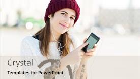  Presentation with music - Colorful PPT theme enhanced with girl-listening-to-music backdrop and a soft green colored foreground