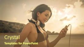  Presentation with listening - Presentation design enhanced with girl-listening-to-music background and a tawny brown colored foreground