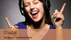  Presentation with listening - Presentation theme having girl listening to music background and a coral colored foreground