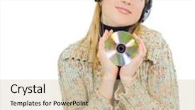  Presentation with love music - Presentation theme having girl listening to music with love and pleasure holding a cd in her hands - see similar images of this gorgeous women series in my portfolio background and a soft green colored foreground