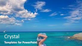  Presentation with turquoise beach - Audience pleasing presentation consisting of girl-looking-at-beach backdrop and a teal colored foreground