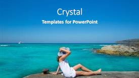  Presentation with turquoise beach - Colorful slide set enhanced with girl-looking-at-beach backdrop and a teal colored foreground