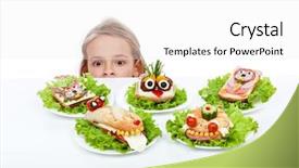  Presentation with creative - Amazing presentation design having girl looking at creative food backdrop and a white colored foreground