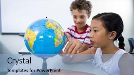  Presentation with elementary - Audience pleasing slide deck consisting of girl looking at globe backdrop and a light blue colored foreground