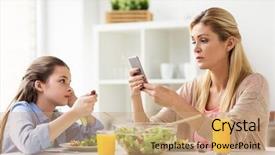  Presentation with family communication - PPT theme consisting of girl looking at her mother background and a coral colored foreground