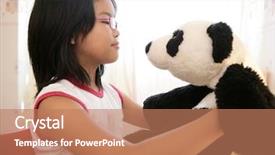  Presentation with teddy bear - Amazing slides having girl looking at her panda backdrop and a coral colored foreground