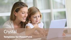  Presentation with mom - Slides enhanced with girl looking at laptop computer background and a coral colored foreground