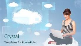  Presentation with modern - Amazing slide deck having girl looking at modern cloud backdrop and a sky blue colored foreground