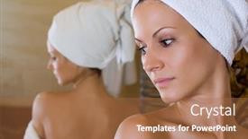  Presentation with spa concept - Slides with girl looking at the mirror over the sholder spa and wellness concept background and a coral colored foreground