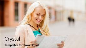  Presentation with city map - Slides having girl looking into tourist map background and a lemonade colored foreground