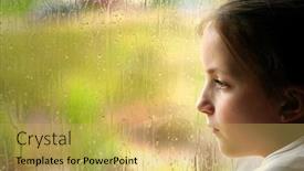  Presentation with rainy day - PPT theme consisting of girl looking out window on a rainy day background and a yellow colored foreground