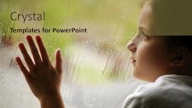  Presentation with rainy day - PPT theme consisting of girl looking out window on a rainy day background and a yellow colored foreground