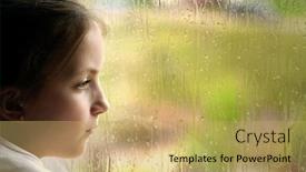  Presentation with rainy day - Theme with girl looking out window on a rainy day background and a yellow colored foreground