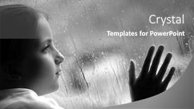  Presentation with rainy day - PPT theme consisting of girl looking out window on a rainy day background and a gray colored foreground
