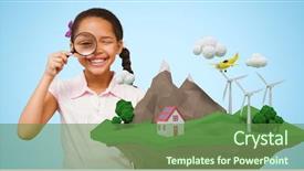  Presentation with compost green earth - Amazing presentation theme having girl looking though magnifying glass backdrop and a tawny brown colored foreground