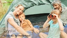  Presentation with tent - Slide set consisting of girl-looking-trough-binoculars background and a lemonade colored foreground