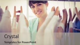  Presentation with pretty girl - Presentation featuring girl looking trough the wardrobe background and a soft green colored foreground