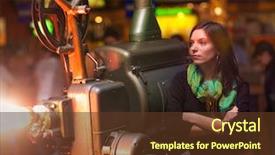  Presentation with projector - Slide deck having girl looks at an old background and a tawny brown colored foreground