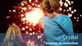  Presentation with firework - Audience pleasing PPT theme consisting of girl-looks-to-firework-show backdrop and a ocean colored foreground
