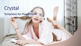  Presentation with beauty cosmetics - PPT layouts featuring girl lying in a pajamas background and a sky blue colored foreground