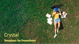  Presentation with green lawn - Amazing PPT layouts having girl-lying-on-a-green backdrop and a tawny brown colored foreground