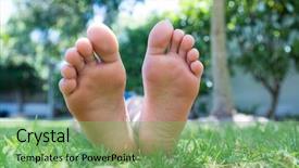  Presentation with low back - Audience pleasing PPT layouts consisting of girl lying on grassy backdrop and a seafoam green colored foreground