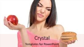  Presentation with fast food healthy - Amazing slide set having girl makes choice between healthy backdrop and a coral colored foreground