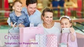  Presentation with family shopping - Audience pleasing PPT theme consisting of girl-makes-selfie-with-smartphone backdrop and a lemonade colored foreground