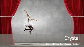  Presentation with group of three young girl - Beautiful presentation theme featuring girl making jump in dance backdrop and a gray colored foreground