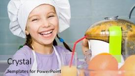 Presentation with orange juice - Colorful presentation theme enhanced with girl making orange juice with a juice extractor backdrop and a light blue colored foreground