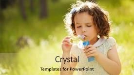  Presentation with making soap - Slide deck having girl making soap bubbles free background and a yellow colored foreground