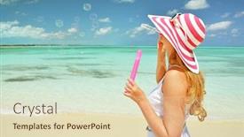  Presentation with making soap - PPT theme featuring girl making soap bubbles background and a soft green colored foreground