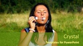 Presentation with making soap - Beautiful presentation theme featuring girl making soap bubbles backdrop and a tawny brown colored foreground