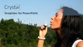  Presentation with making soap - PPT theme enhanced with girl making soap bubbles background and a light blue colored foreground