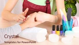  Presentation with beauty salon - Presentation design enhanced with girl manicurist doing manicure for man in beauty salon background and a lemonade colored foreground
