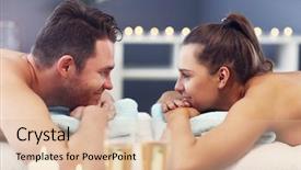  Presentation with spa salon - Beautiful presentation design featuring girl marriage - adult happy couple relaxing backdrop and a lemonade colored foreground
