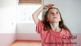  Presentation with height - Slide deck consisting of girl measuring height standing background and a coral colored foreground