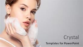  Presentation with beautiful skin - Colorful PPT layouts enhanced with girl-moistens-her-face-woman backdrop and a light gray colored foreground