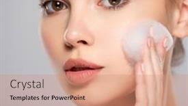  Presentation with beautiful skin - Presentation theme having girl-moistens-her-face-woman background and a  colored foreground