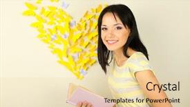  Presentation with butterflies - Slide set enhanced with girl near paper butterflies fly on wall background and a lemonade colored foreground