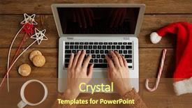  Presentation with christmas girl - Colorful PPT layouts enhanced with girl networking with coffee biscuits and christmas symbols near backdrop and a tawny brown colored foreground