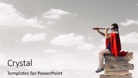  Presentation with super girl - Beautiful slide deck featuring girl of school age in super hero costume backdrop and a sky blue colored foreground